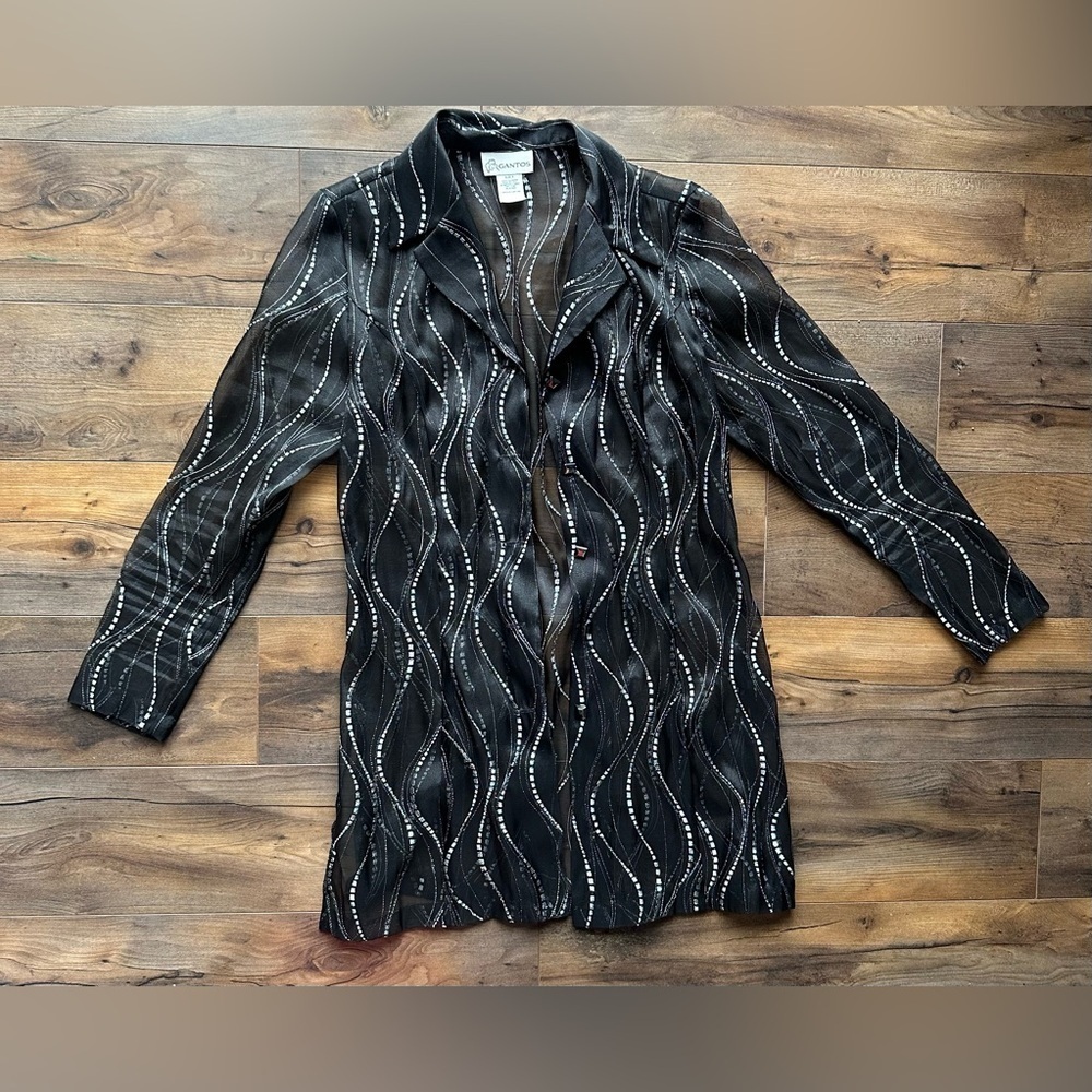 Vintage Gantos Sheer Black Metallic Blouse 4 Y2K 90s Art Top